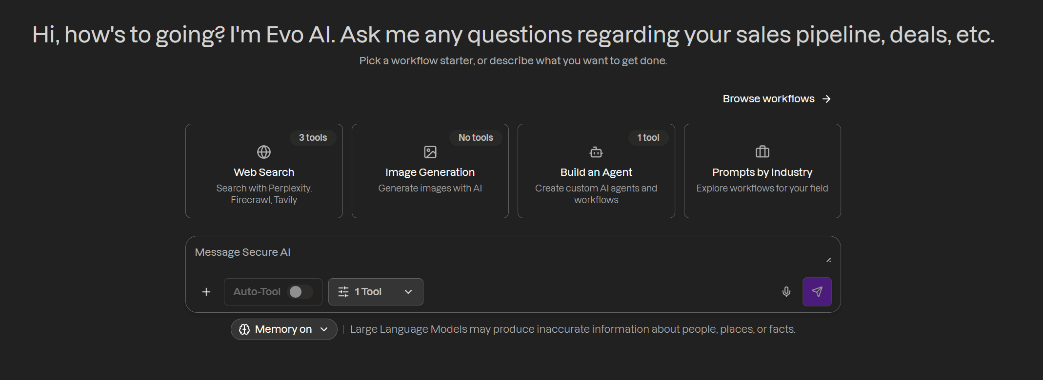 Evo AI Hub — web search, image generation, custom agent building, and industry prompt libraries beyond Yukon
